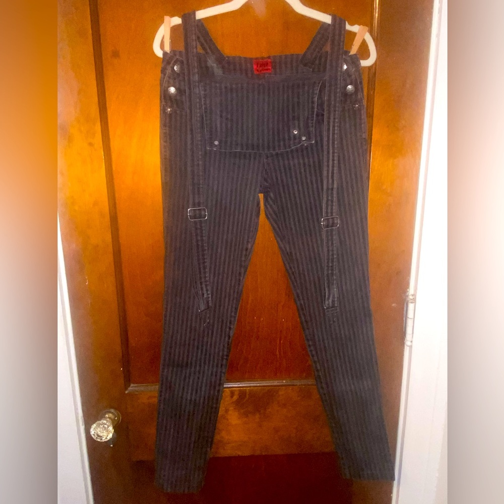 ☠️ RARE VINTAGE TRIPP NYC PINSTRIPE OVERALL PANTS GOTH PUNK HOT TOPIC 💀